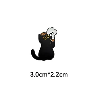 Detailed view of detective black cat enamel pin showing size dimensions 3.0cm by 2.2cm