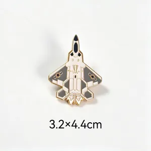 Detailed view of a white and grey fighter jet metal enamel pin measuring 3.2x4.4cm