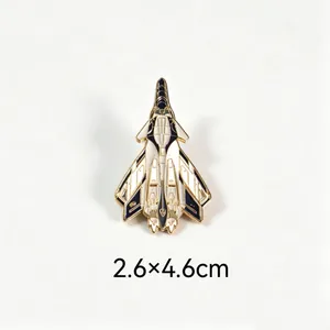 Macro view of fighter jet enamel pin showing 2.6x4.6cm dimensions
