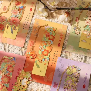 Artistic hollow metal flower bookmarks with vibrant floral patterns and fine chains
