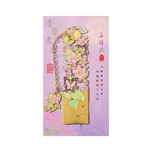 Elegant hollow-out golden metal bookmark featuring floral and butterfly enamel designs