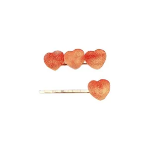 Two-piece gradient pink heart hair clips with glitter gummy candy texture for girls