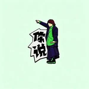 Detailed view of stylized celebrity enamel pin featuring iconic pointing pose