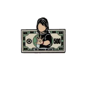 Creative Wu Bai celebrity metal lapel pin badge with a 500 dollar bill design brooch