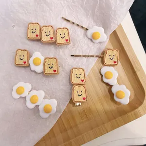 Cute Simulation Food Hair Clip For Women Sweet Toast Bread Poached Egg Hairpin Funny Resin Duckbill Side Clip Hair Accessories