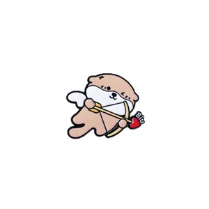 Cute Cupid-themed animal enamel pin badge featuring wings and a red heart arrow