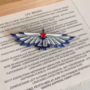 Makroansicht einer metallenen J-20 Kampfflugzeug-Gedenkbrosche mit Flügeln