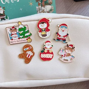 Cartoon Christmas Brooch Pins Zinc Alloy Enamel Santa Claus Reindeer Snowman Gingerbread Man Badge Pins For Clothes Bags
