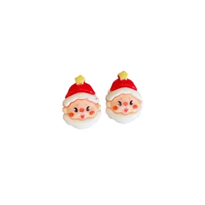 Cute cartoon Santa Claus stud earrings with red hats and stars for Christmas jewelry