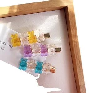 Cute set of three colorful transparent gummy bear hair clips for women and girls