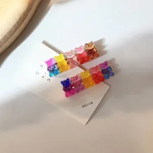 Cute Cartoon Bear Hair Clips For Women Girls Glitter Resin Colorful Gradient Hairpins Sweet Daily Hair Accessories Hair Grips