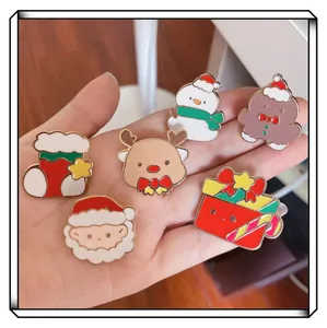Cartoon Christmas Enamel Brooch Pin Set Santa Snowman Reindeer Gingerbread Man Alloy Badge Festive Party Jewelry Accessory Gift