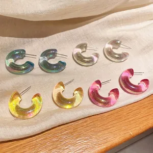 Eleganti Orecchini a Bottone in Acrilico a Forma di C Colorati Per Donna Orecchini a Cerchio Geometrici Minimalisti Lucentezza Sirena Gioielli di Moda