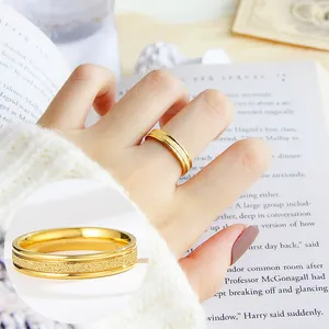 Fashion Frosted Titanium Steel Ring Simple Geometric Band Ring For Women Men Korean Style Jewelry Rose Gold Silver