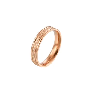 Elegant rose gold titanium steel ring featuring a frosted texture finish and polished edges