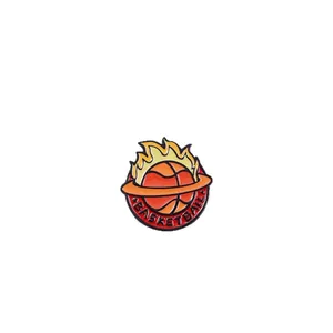 Flaming basketball metal enamel pin badge accessory for sports fans and event awards