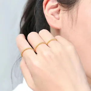 Minimalist Titanium Steel Twisted Rope Ring For Women Rose Gold Gold Stackable Plain Band Personalized Fashion Jewelry Finger Ring