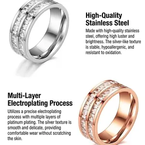 Elegant stainless steel starry sky rings with full CZ diamonds in silver and rose gold