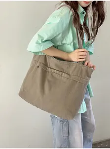 Borsa Tote in Tela Casual da Donna Grande Capacità Pendolarismo Borsa a Spalla Tinta Unita Pieghettata Con Cerniera per Uso Quotidiano