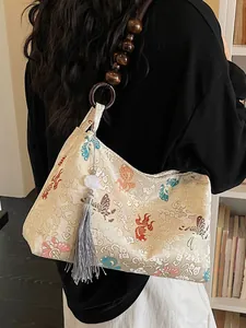 New Chinese style brocade hobo bag with colorful goldfish pattern and tassel charm.