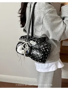 Polka dot vintage style underarm pillow bag for women with heart charm and pearls