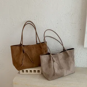 Premium large capacity suede tote bags in brown and taupe colors for elegant commuters