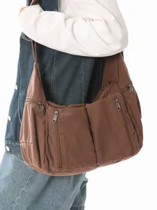 Große Kapazität Leinwand Tote Bag Für Damen Multi Pocket Umhängetasche Casual Crossbody Tasche Für Schule Pendeln Workwear