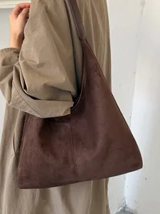 Vintage braune Wildleder-Einkaufstasche für Damen mit großem Fassungsvermögen für Pendler