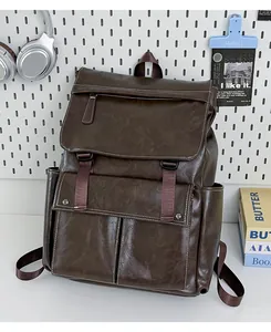 Sac à dos vintage en cuir marron foncé pour femmes avec plusieurs compartiments