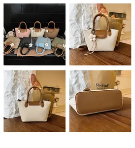 Detailed multi-angle views of a stylish retro women's handbag with floral charm.
