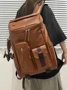 Retro large capacity brown leather backpack for women, ideal for daily commuting and school