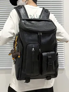 Vintage large capacity black PU leather backpack for stylish daily commuting and school