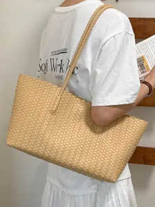 Grande borsa tote in pelle intrecciata beige da donna borsa a spalla retrò chic