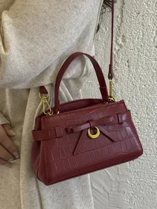 Dames Steenpatroon PU Leer Handtas Koreaanse Stijl Minimalistische Vierkante Schoudertas Elegante Strik Decor Crossbody Tas Dagelijks Veelzijdig