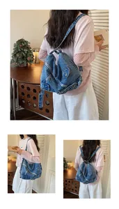 Große Denim-Einkaufstasche für Damen mit vielseitigen Schulter- und Rucksackstilen