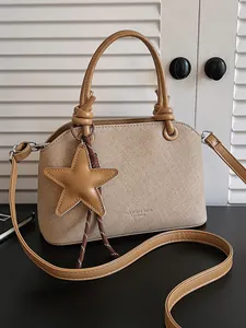 Sac Seau en Cuir PU Mode pour Femmes Élégant Sac Bandoulière Sac à Main Avec Pendentif Étoile Polyvalent Couleur Unie Petit Sac Fourre-tout Été