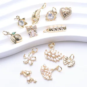 Assorted 14K gold-plated charms with cubic zirconia for DIY jewelry making accessories