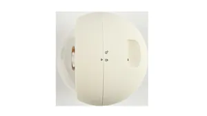 Detail of white spherical automatic watch winder box showing functional locking icons