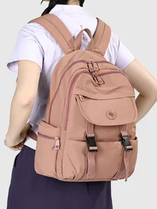 Zaino in Nylon Donna Grande Capacità Moda Tinta Unita Zaino da Viaggio all'Aperto Casual Scuola Daypack Borsa Impermeabile Multitasche