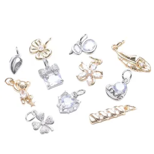 Collection of 14K gold plated charms with cubic zirconia for DIY jewelry making