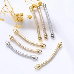 Zirconia Inlaid Curved Tube Connector 18K Gold Plated Copper Jewelry Findings For DIY Bracelet Necklace Making Material