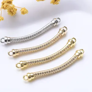 18K gold plated zircon inlaid curved tube connectors for DIY bracelet jewelry making