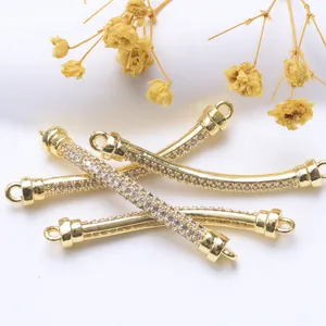 18K gold plated zircon encrusted curved tube connectors for DIY bracelet making