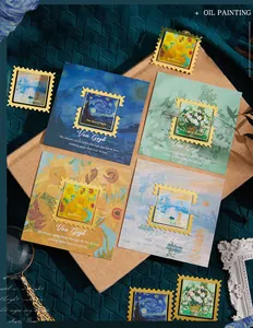 Detailed view of vintage oil painting metal bookmarks with gold stamp-shaped frames