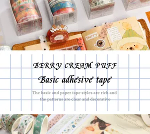 Detail view of cute washi tape and stickers in a scrapbooking scene setup