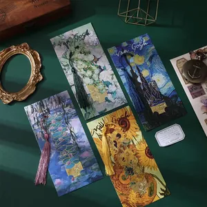 Marcapáginas de metal vintage con pinturas al óleo de Van Gogh y Monet con borlas