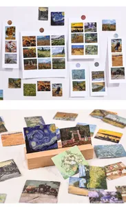 Detailed view of vintage Van Gogh oil painting stickers for DIY scrapbooking decoration