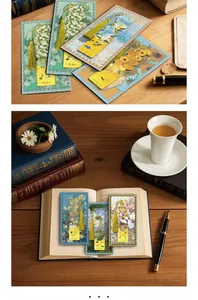 Exquisite vintage oil painting metal hollow bookmarks with yellow tassels on open book