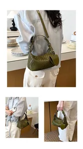 Stylish olive green woven hobo bag details showing the texture and versatile carry ways.