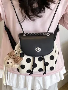 Schicker Rucksack im koreanischen Stil mit Polka Dots und einem Plüschbären-Anhänger